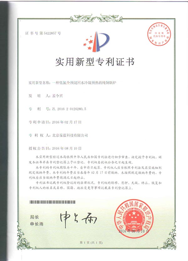 YH533388银河专低氮铜管锅炉 专利技术